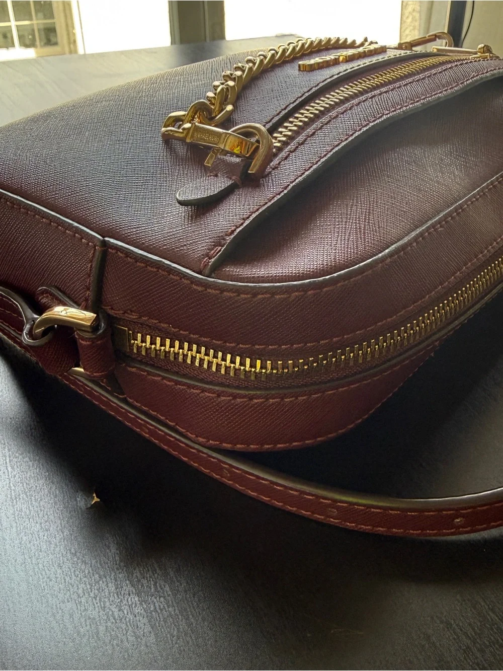 Michael Kors Wine Saffiano Leather Crossbody with Gold Hardware